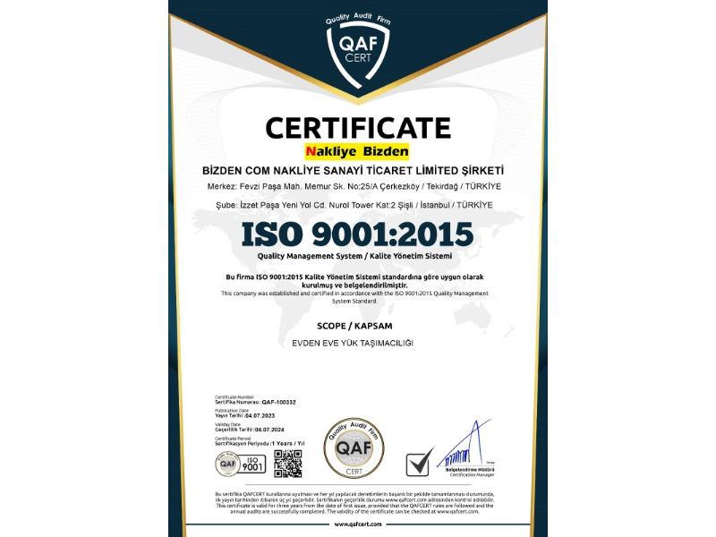 ISO 9001:2015 Kalite Yönetim Sistemi